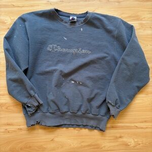 Extreme Distressed Vintage Champion Gray Sweatshirt - XL